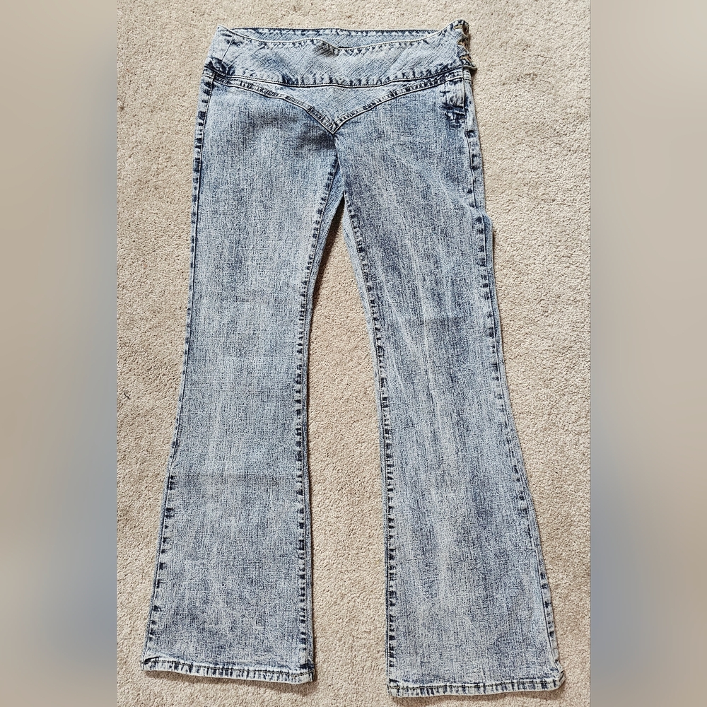 Parasuco Vintage Light Blue Low Rise Flared Acid Wash Denim Jeans Size 30